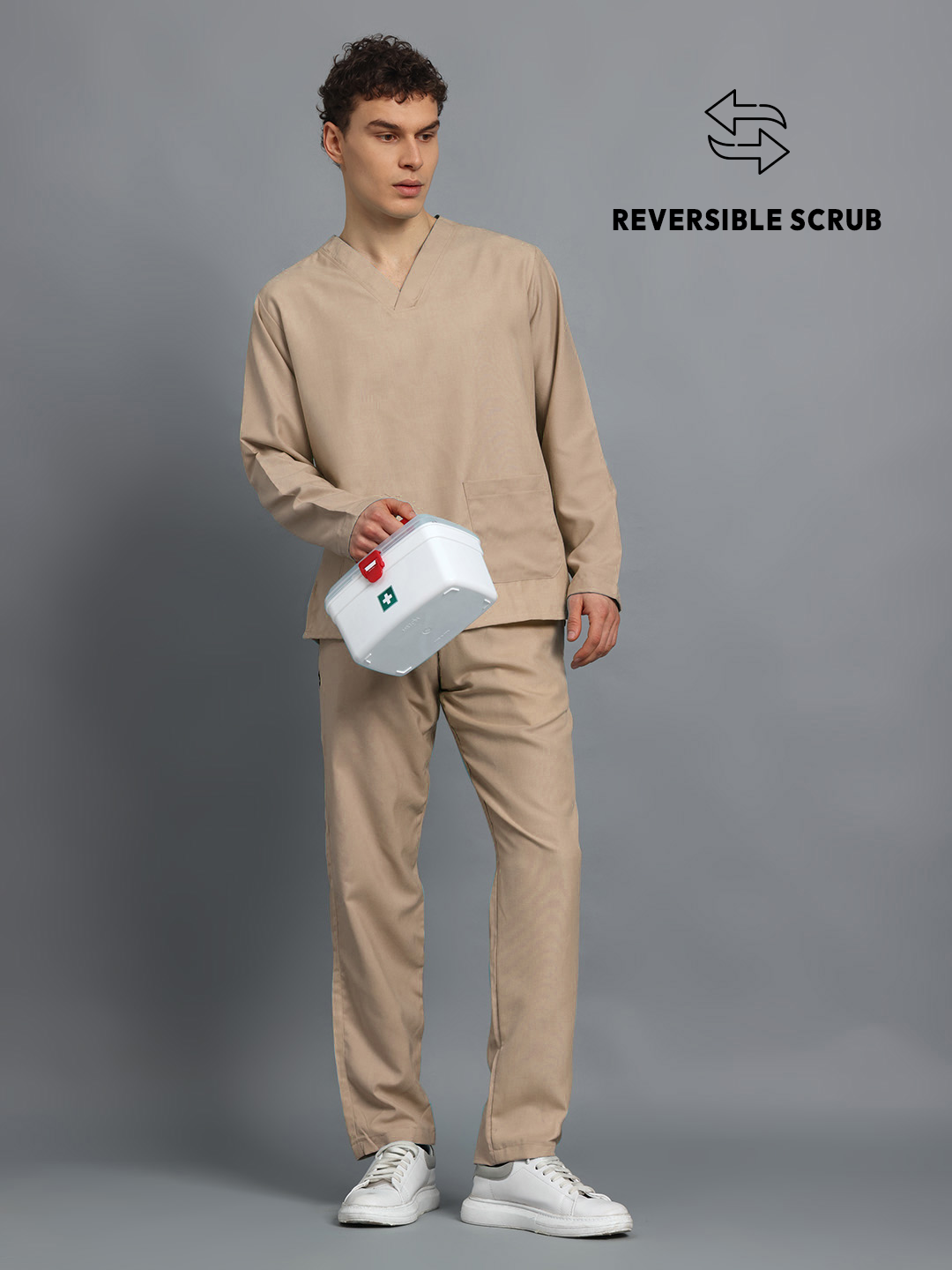 Natural Matte Reversible Full Sleeve Medical Scrubs - Male