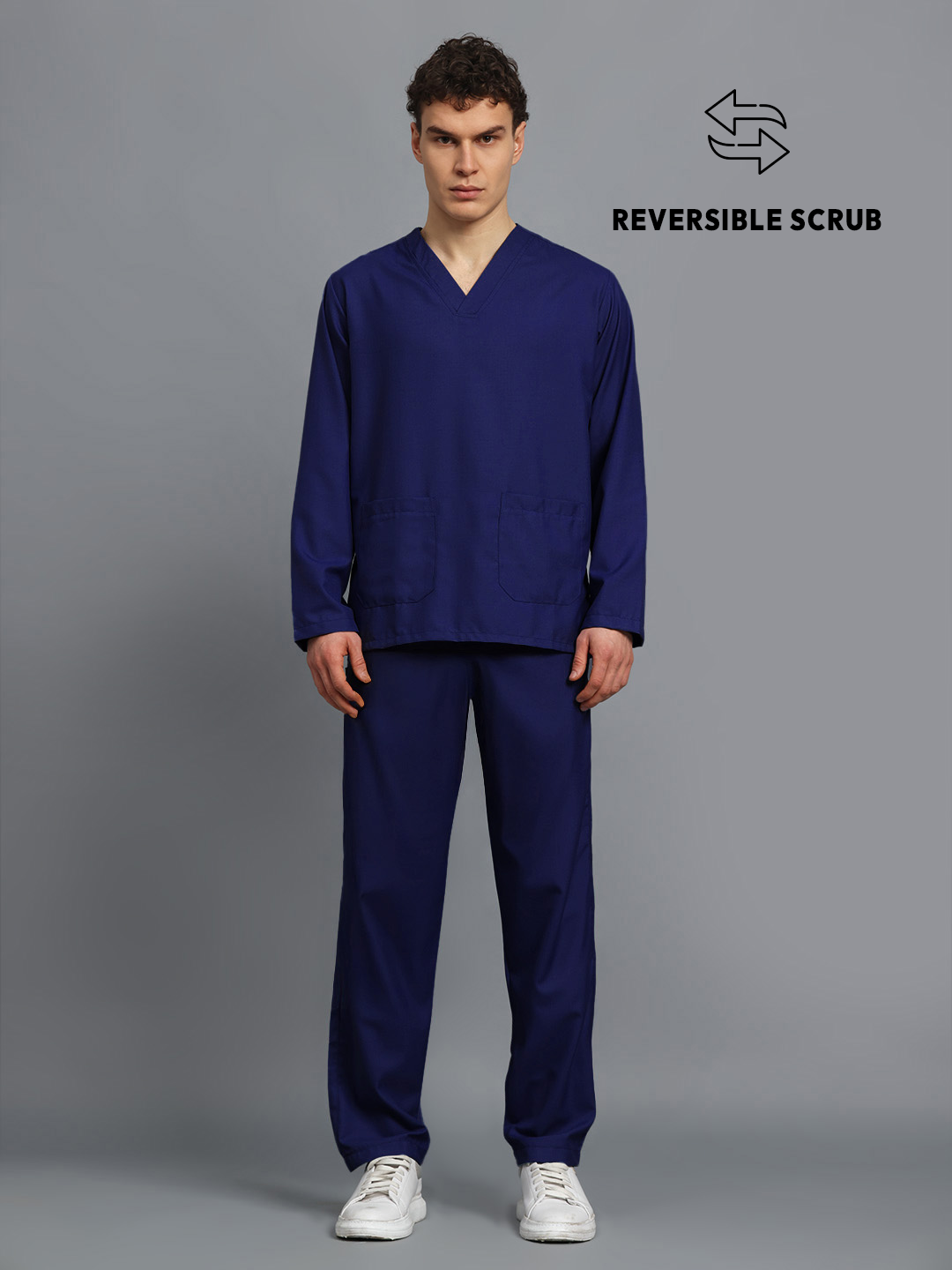 Navy Blue Reversible Full Sleeve Medical Scrubs - Male