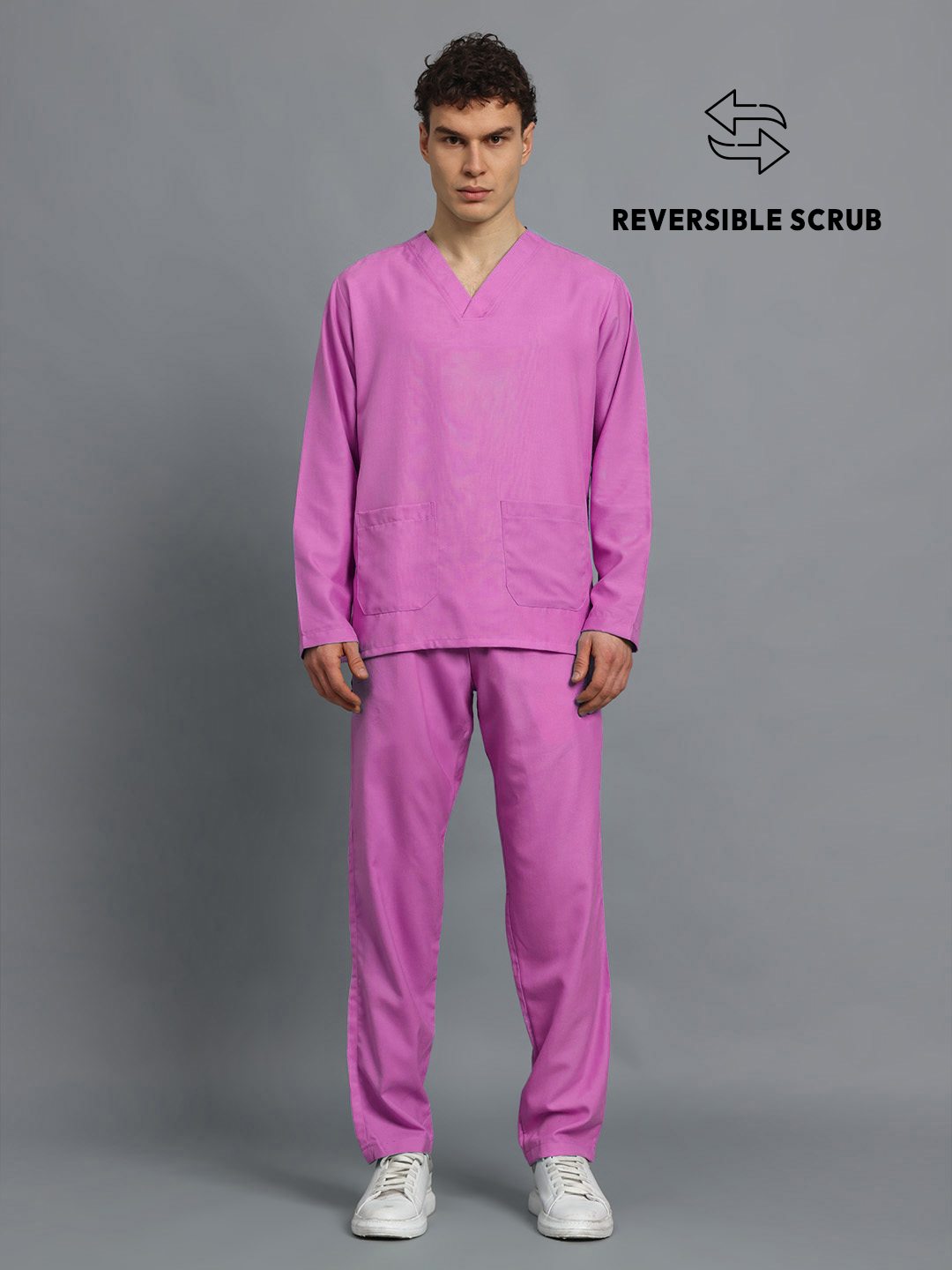 Pink Reversible Full Sleeve Medical Scrubs - Male