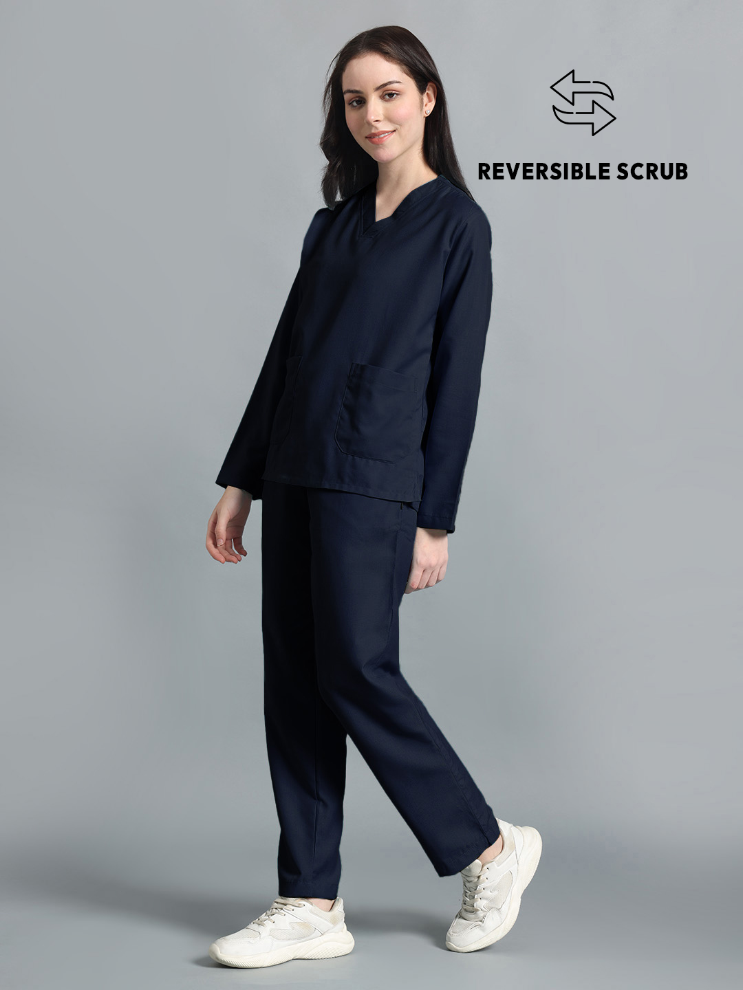 Blue Black Reversible Full Sleeve Medical Scrubs - Female