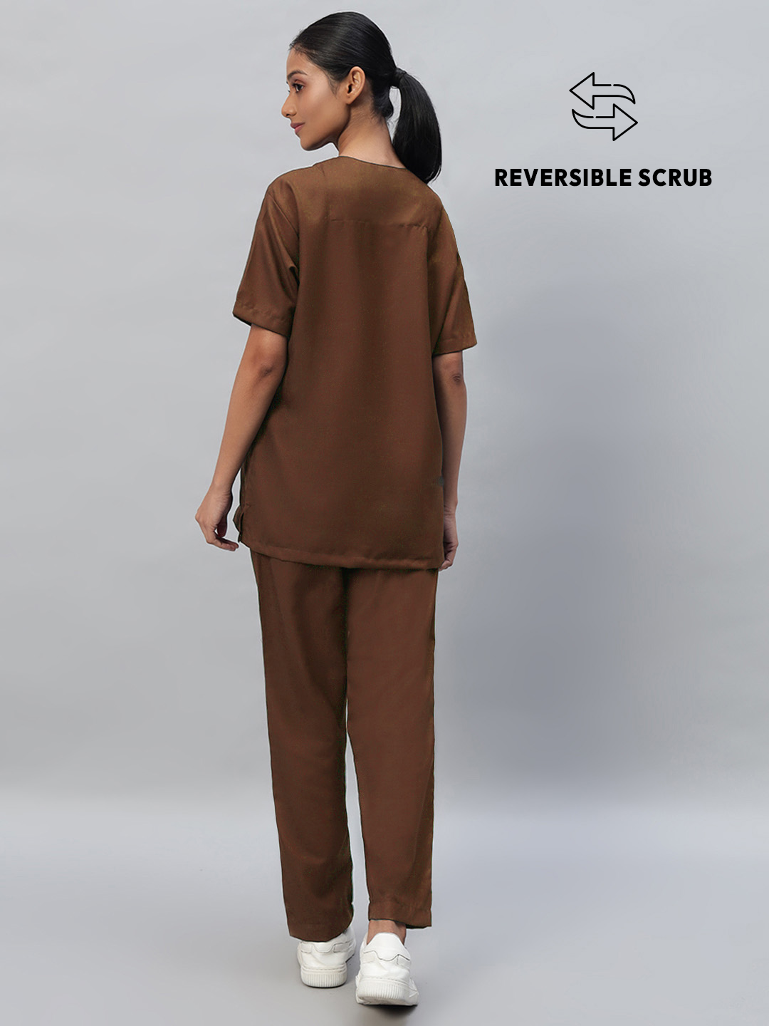 Brown Reversible Half Sleeve Medical Scrubs - Female