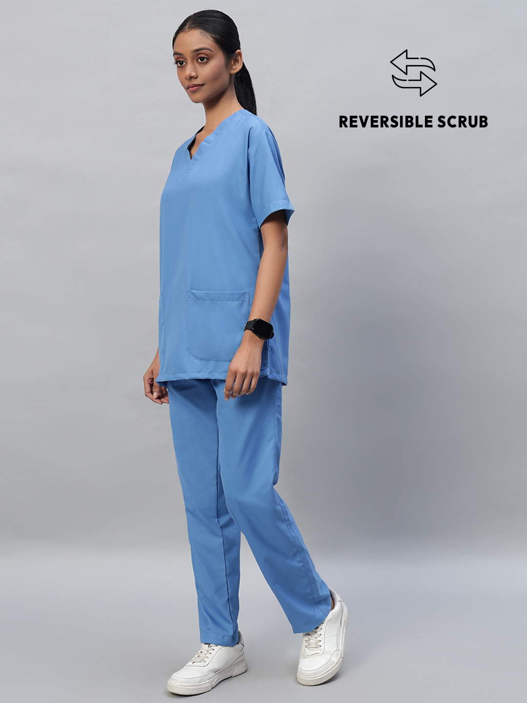 Sky Blue Reversible Half Sleeve Medical Scrubs - Female