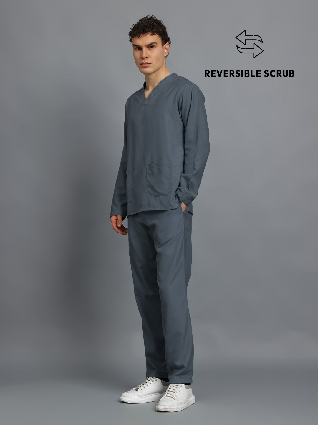 Dark Grey Reversible Full Sleeve Medical Scrubs - Male