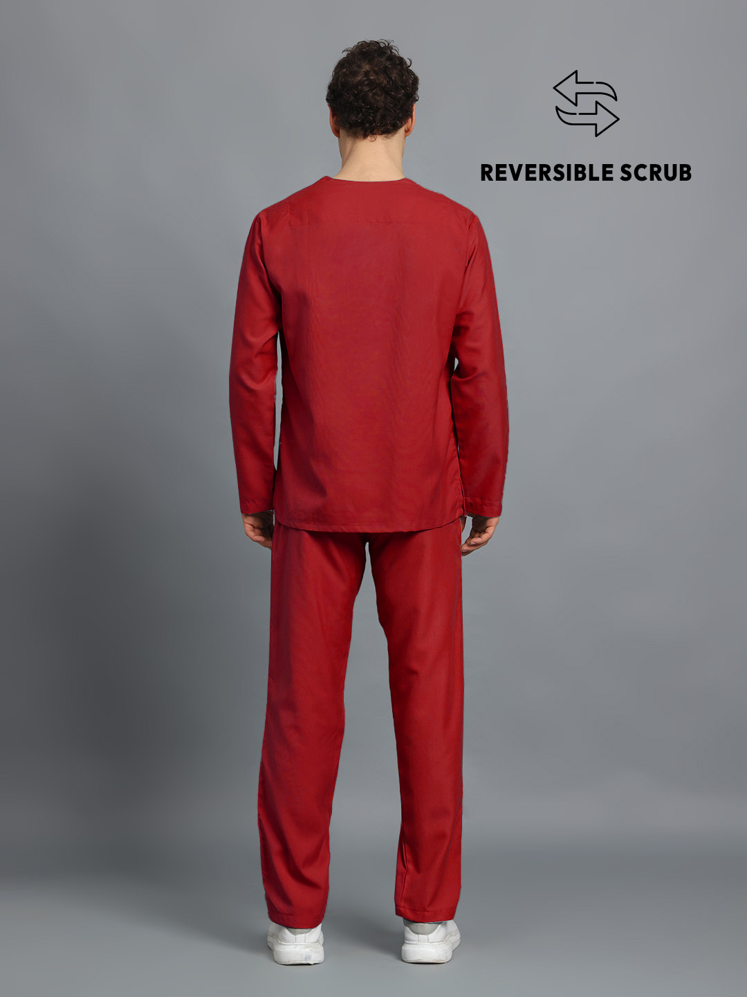 Red Reversible Full Sleeve Medical Scrubs - Male