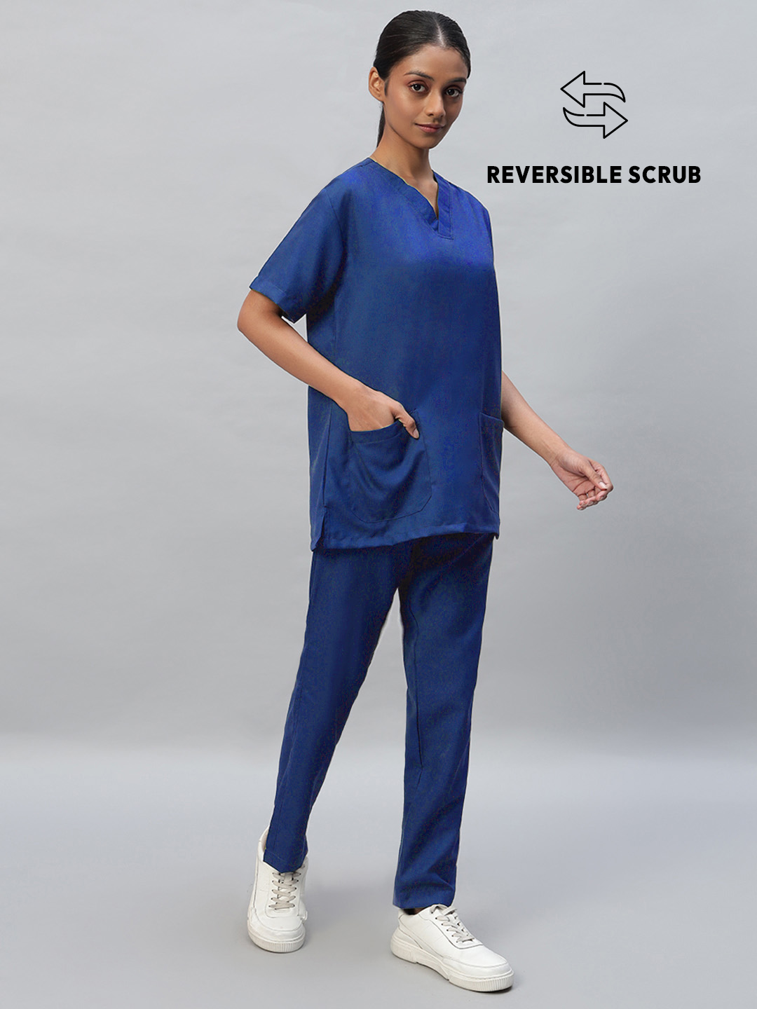 Royal Blue Reversible Half Sleeve Medical Scrubs - Female