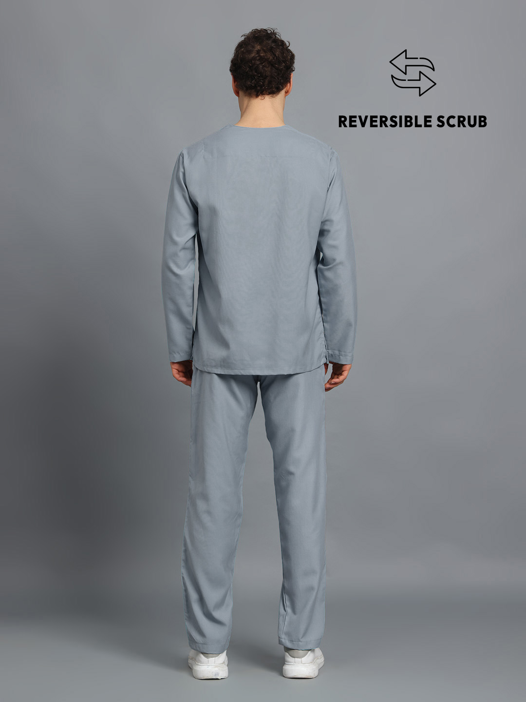 Grey Reversible Full Sleeve Medical Scrubs - Male