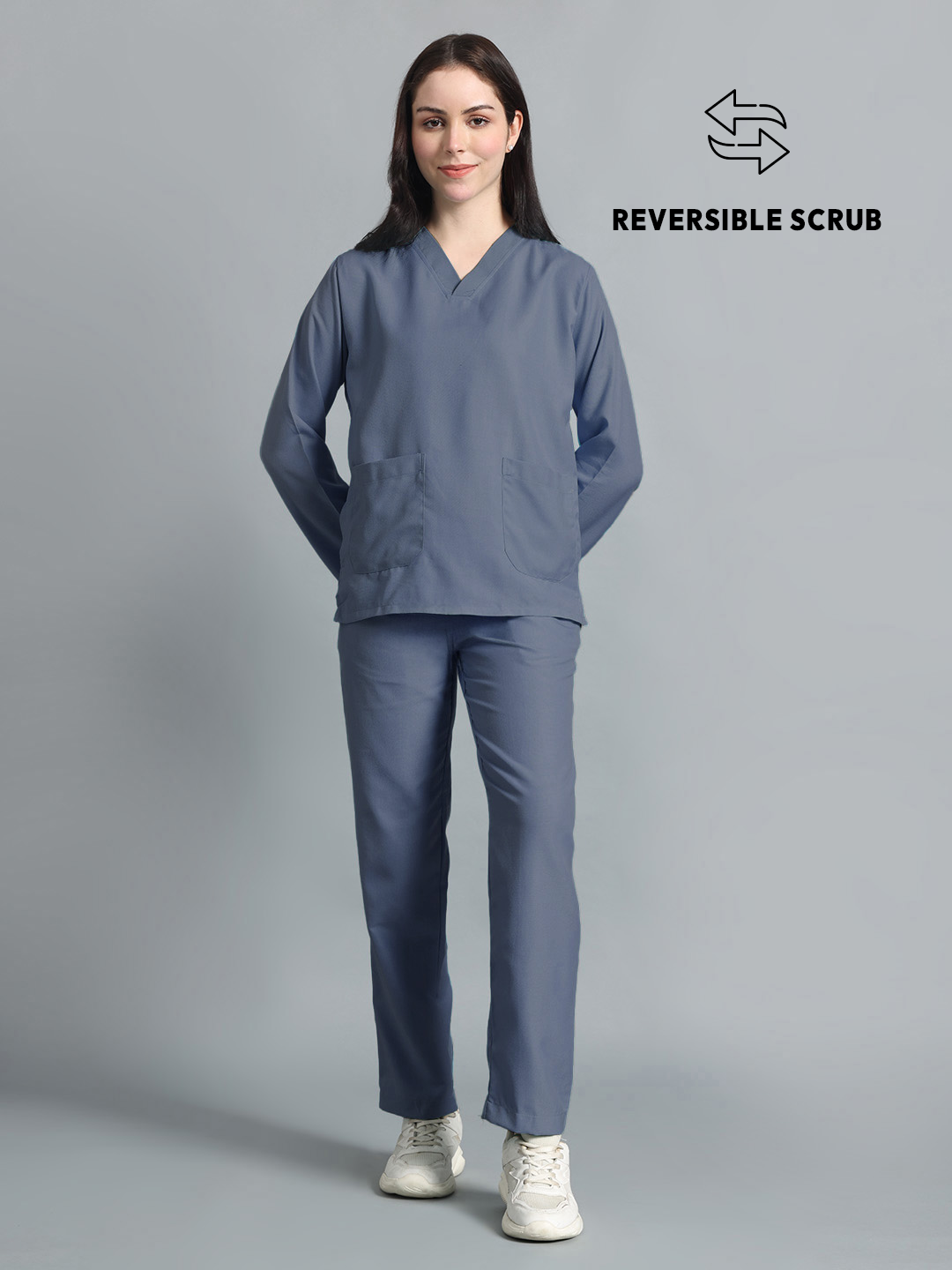 Dark Grey Reversible Full Sleeve Medical Scrubs - Female