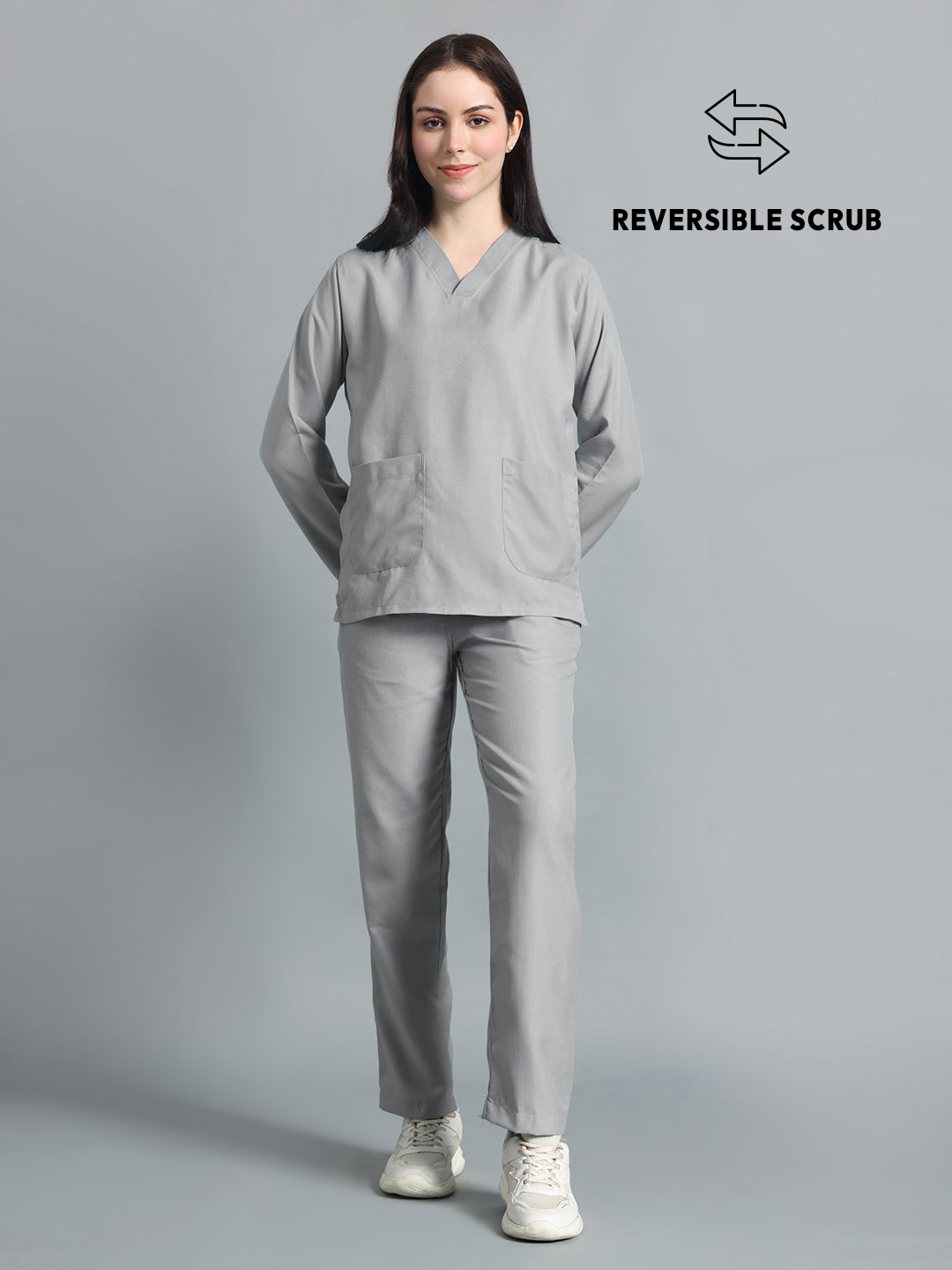 Grey Reversible Full Sleeve Medical Scrubs - Female