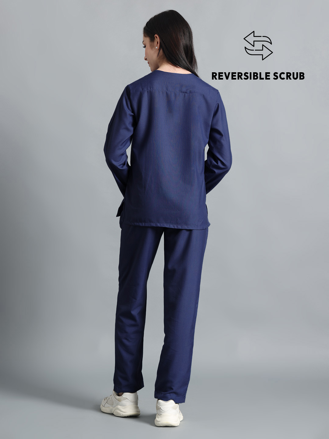 Navy Blue Reversible Full Sleeve Medical Scrubs - Female