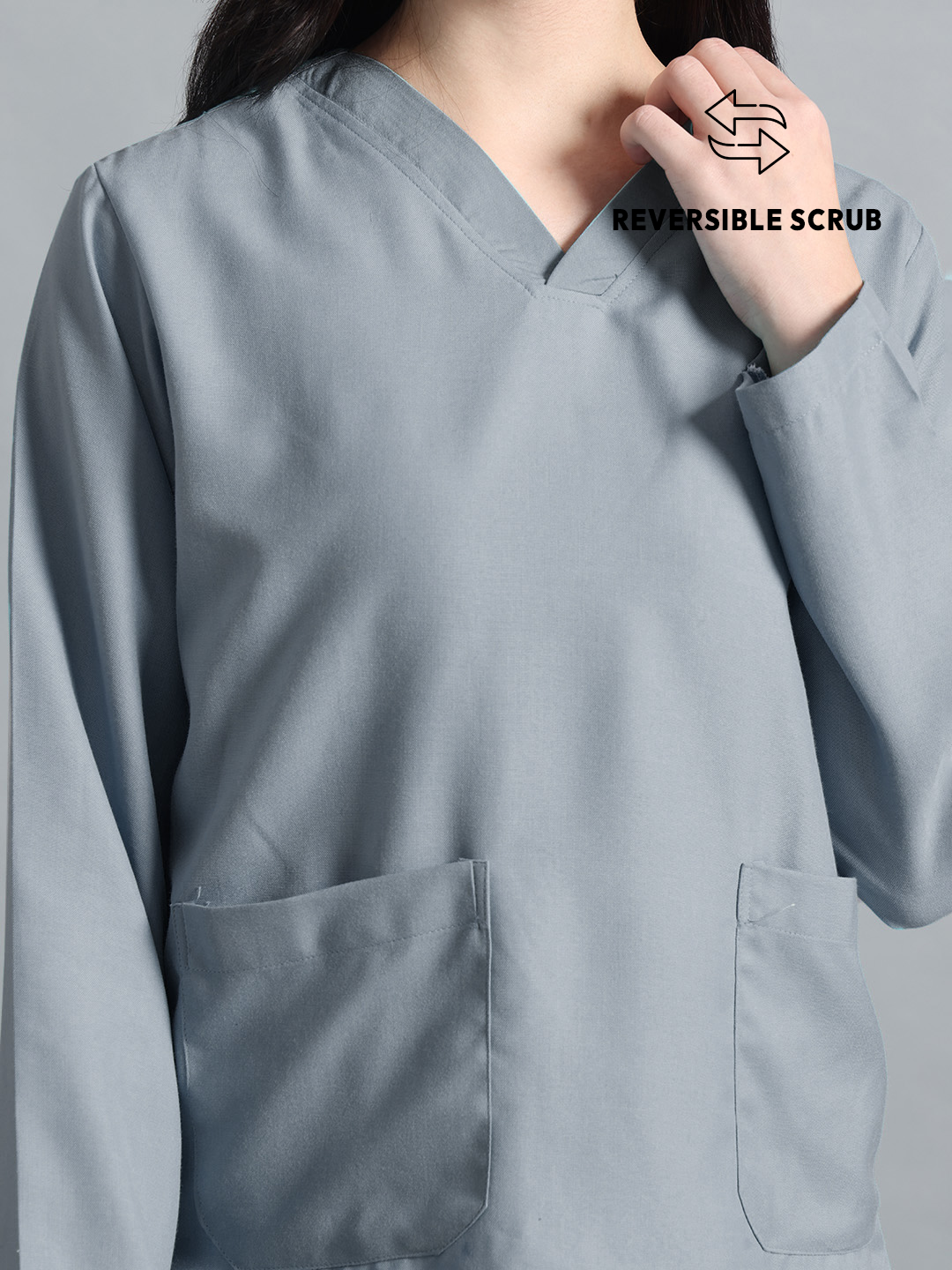 Light Grey Reversible Full Sleeve Medical Scrubs - Female