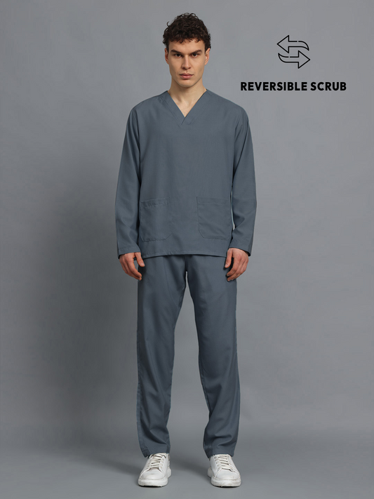 Dark Grey Reversible Full Sleeve Medical Scrubs - Male