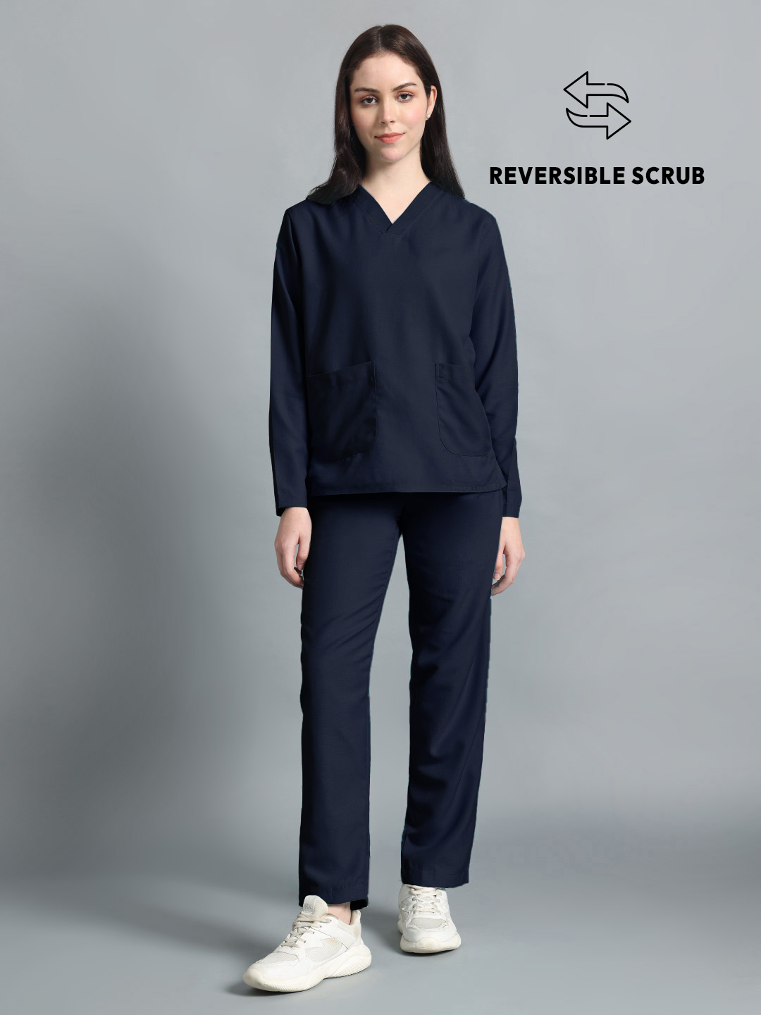 Blue Black Reversible Full Sleeve Medical Scrubs - Female