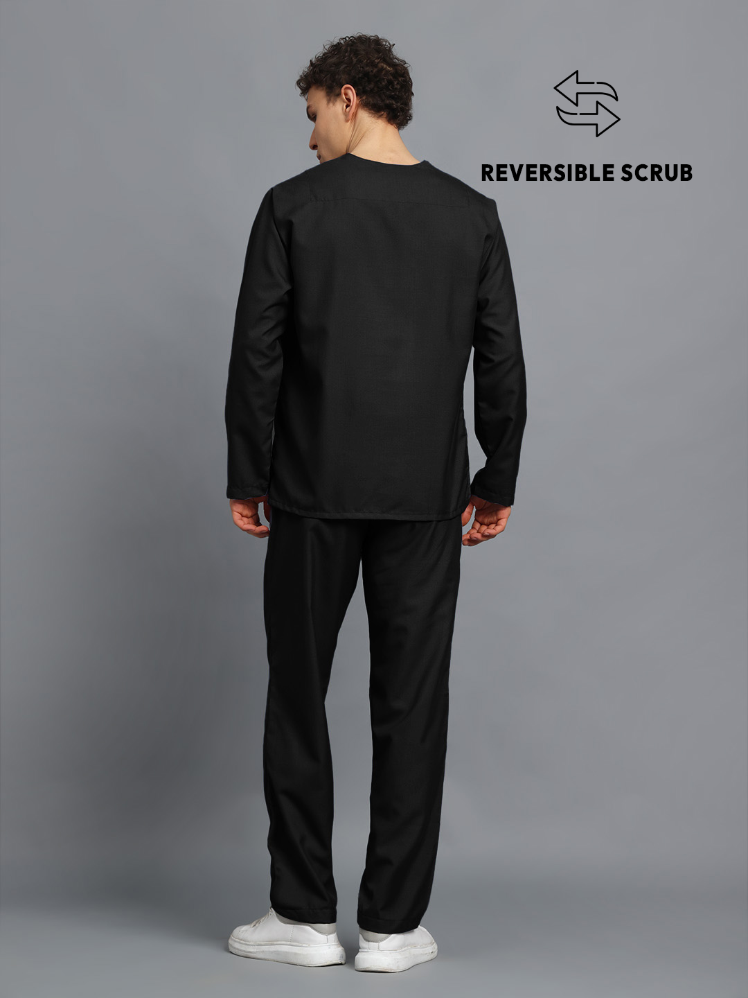 Black Reversible Full Sleeve Medical Scrubs - Male