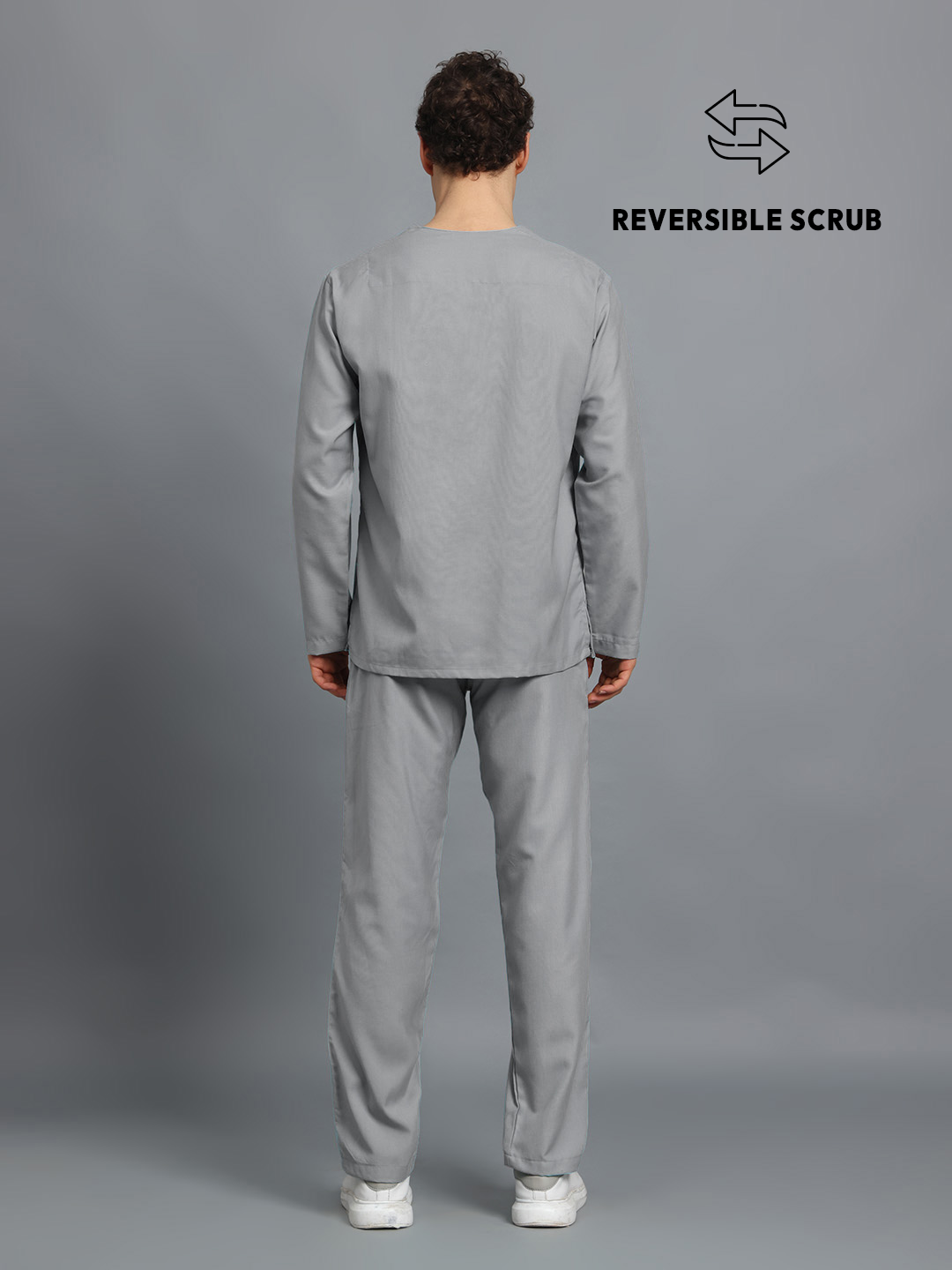 Light Grey Reversible Full Sleeve Medical Scrubs - Male