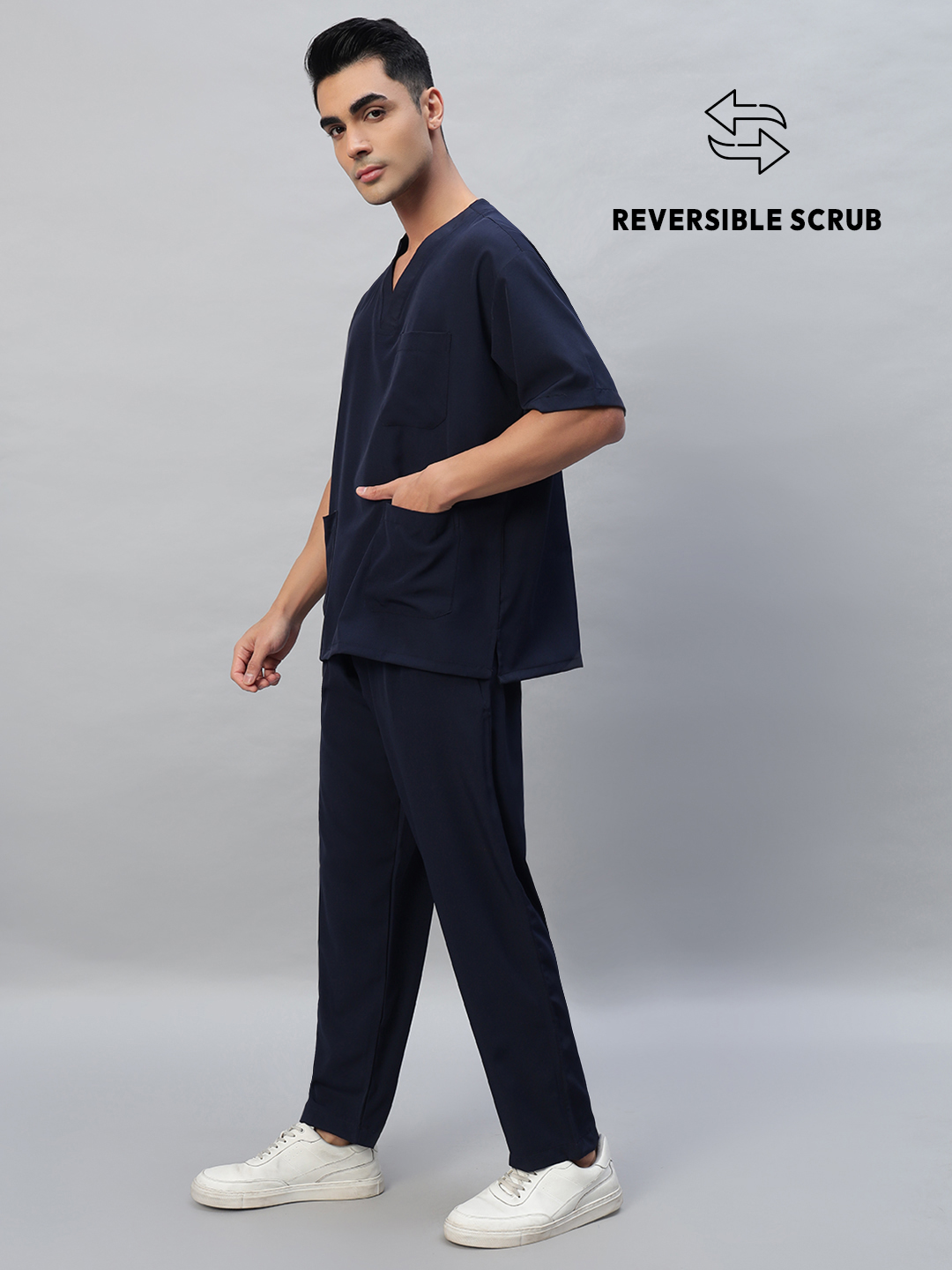 Blue Black Reversible Half Sleeve Medical Scrubs - Male