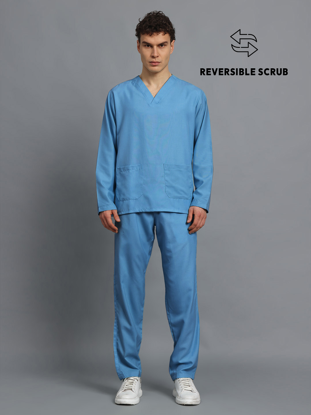 Sky Blue Reversible Full Sleeve Medical Scrubs - Male