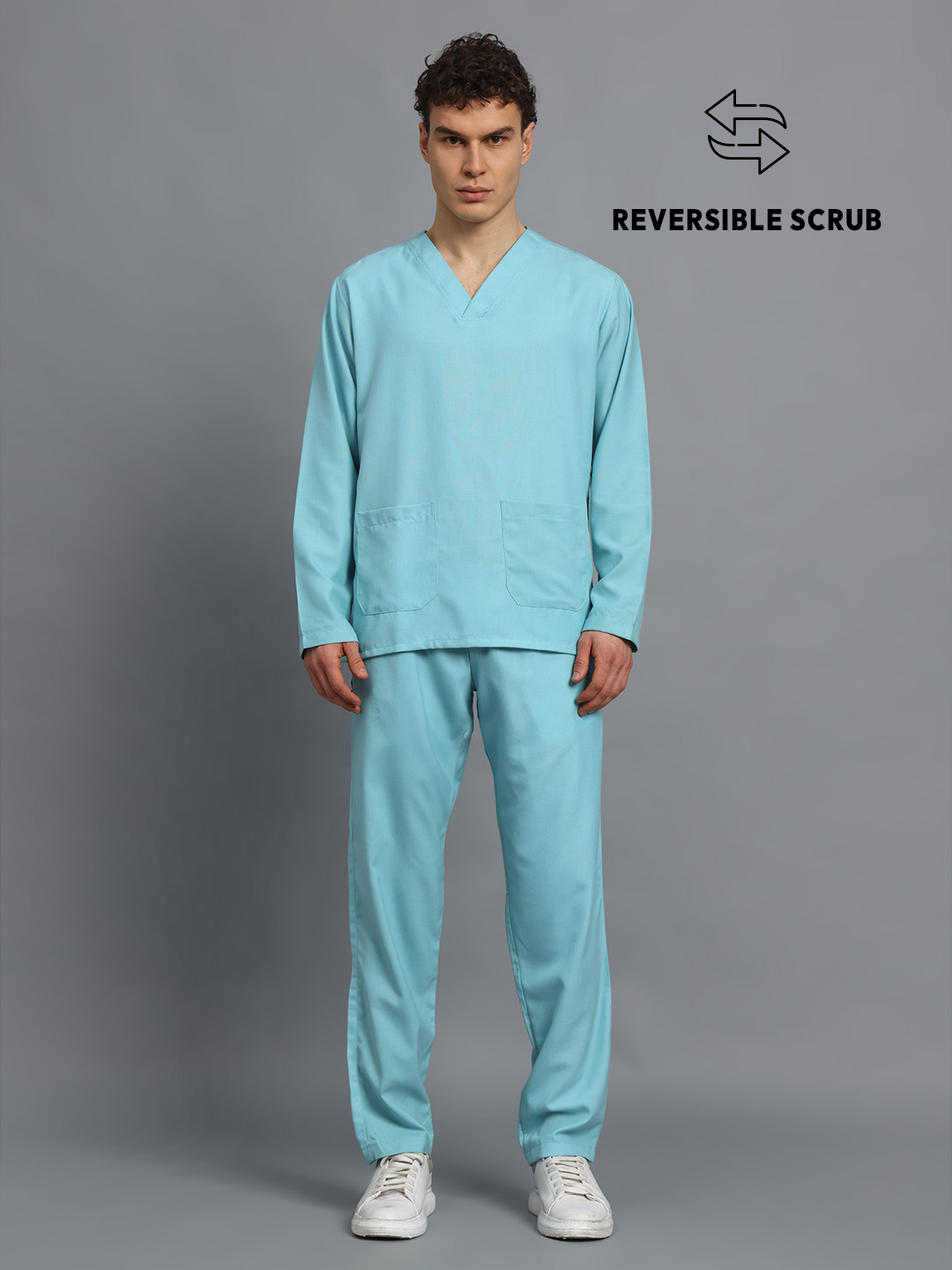 Sea Green Reversible Full Sleeve Medical Scrubs - Male