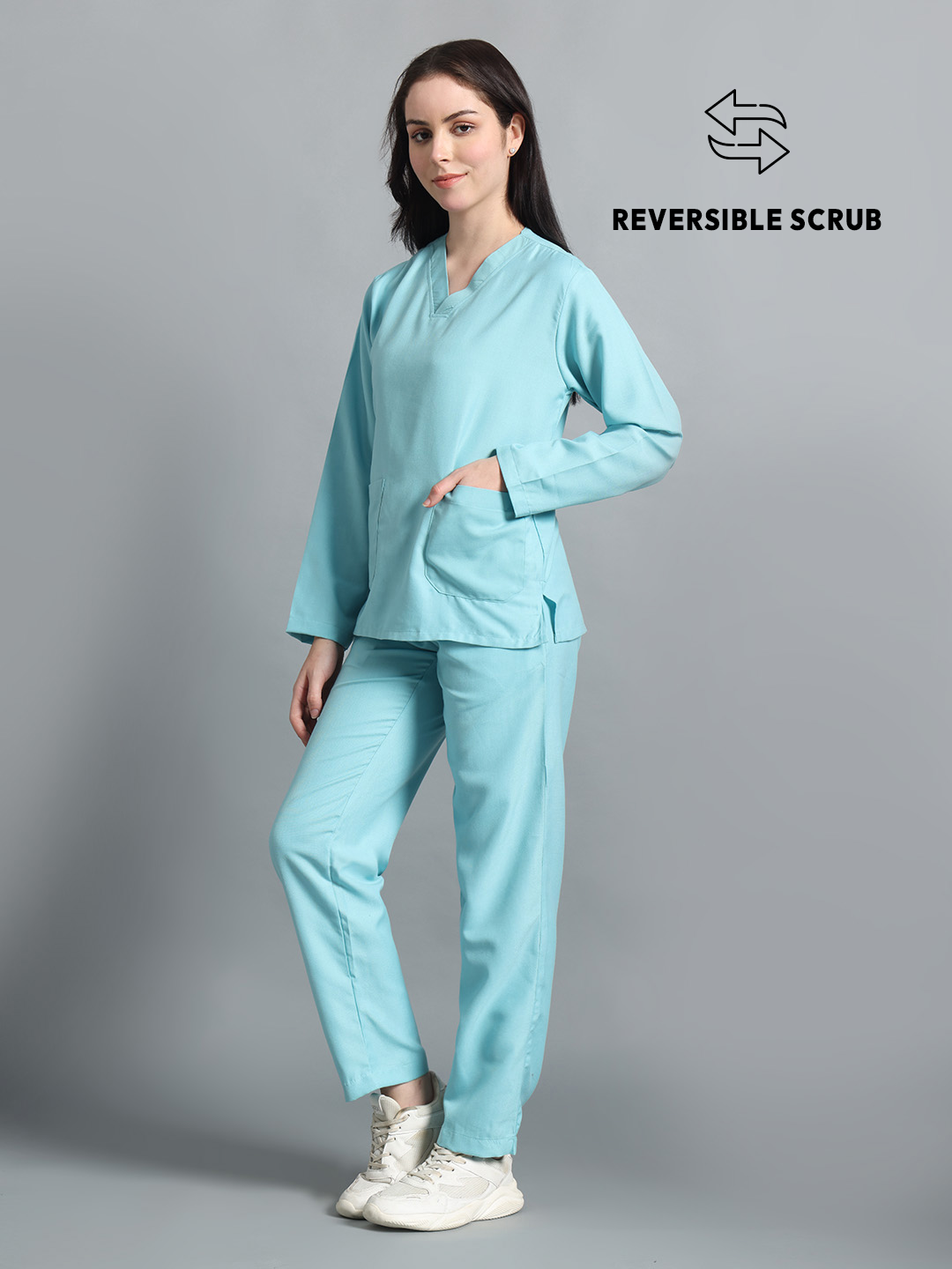 Sea Green Reversible Full Sleeve Medical Scrubs - Female