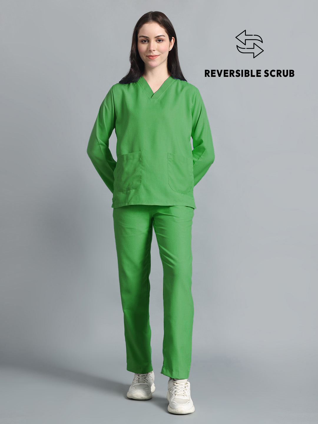 Spinach Green Reversible Full Sleeve Medical Scrubs - Female