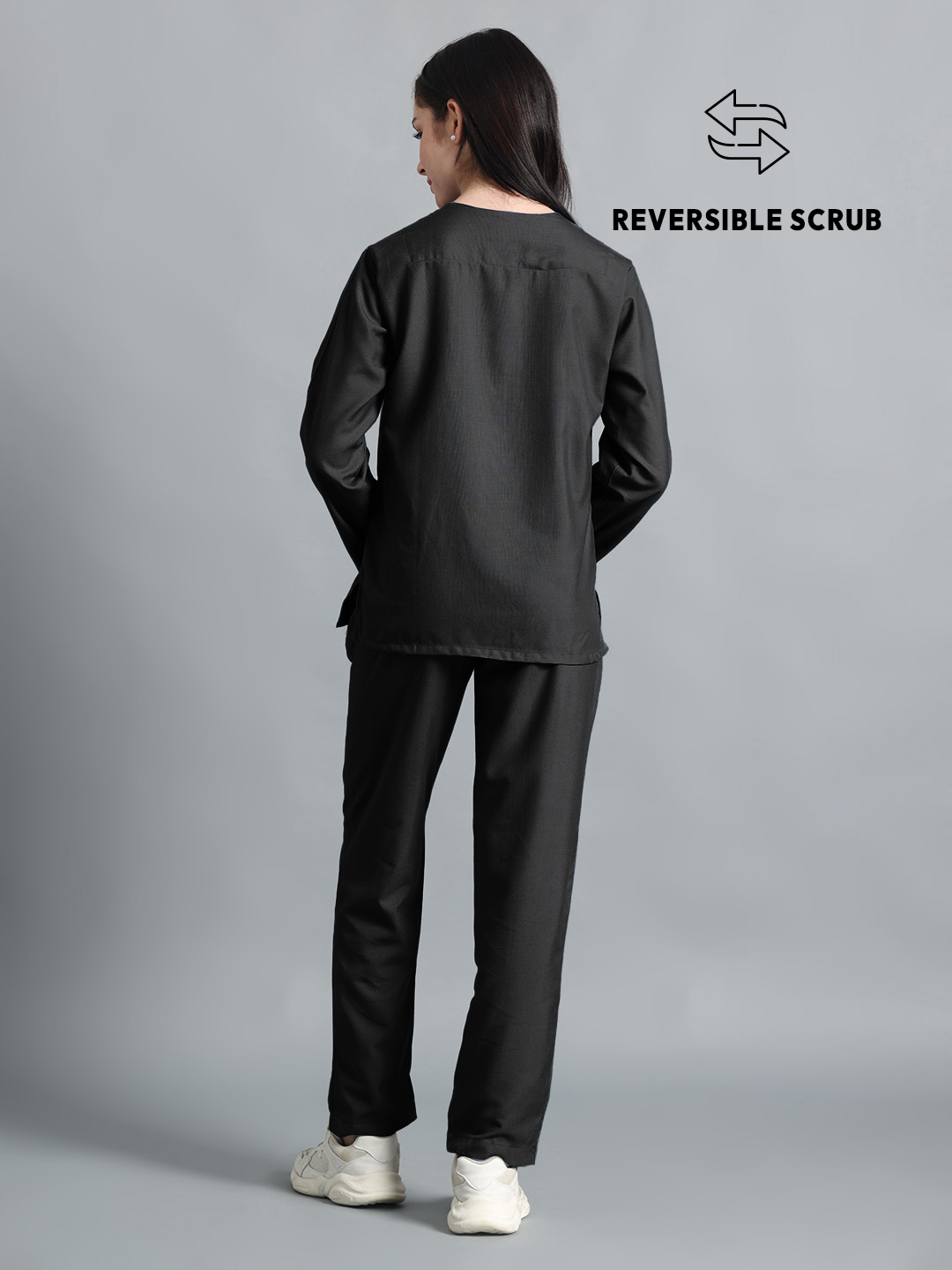 Black Reversible Full Sleeve Medical Scrubs - Female