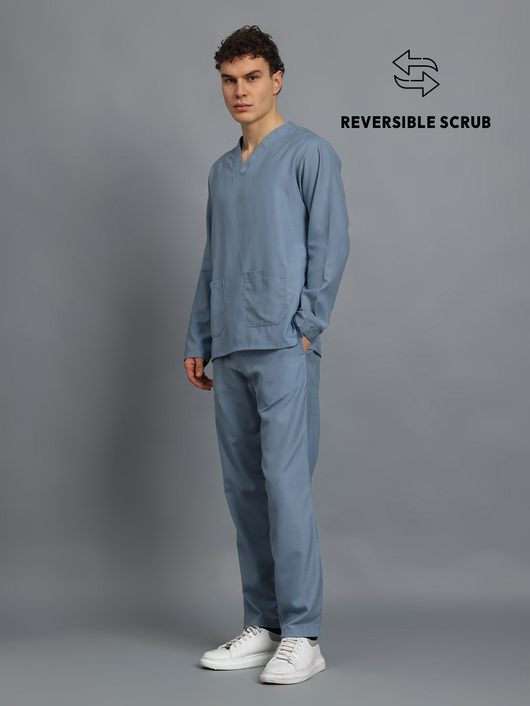 Teal Reversible Full Sleeve Medical Scrubs - Male