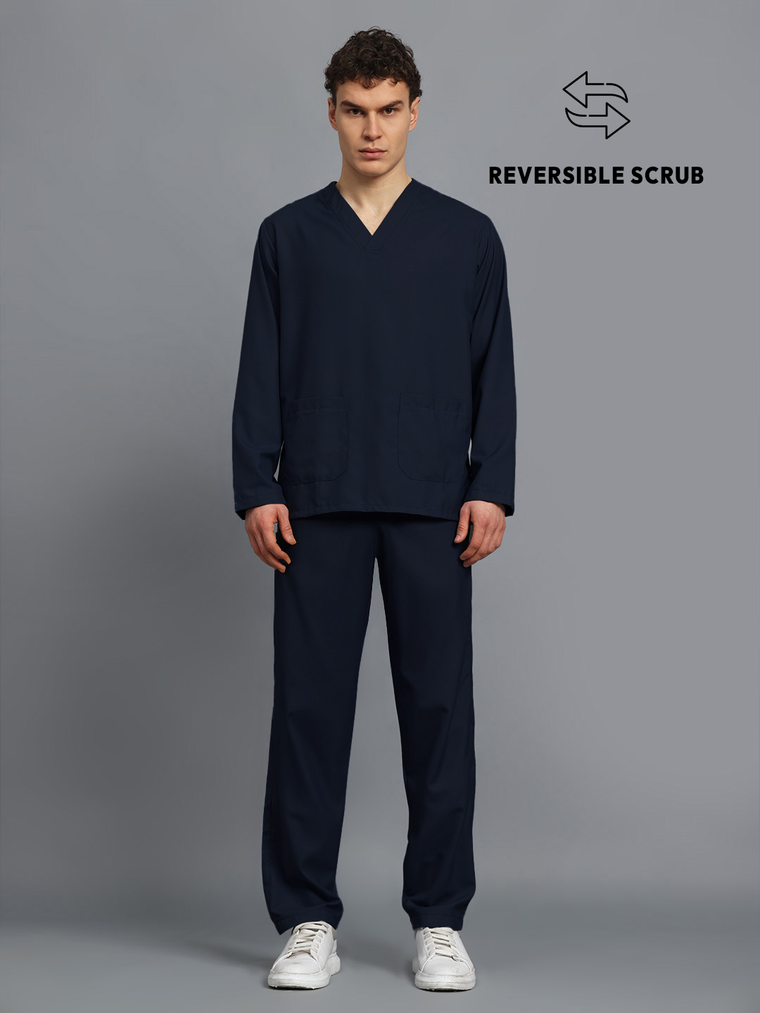 Blue Black Reversible Full Sleeve Medical Scrubs - Male