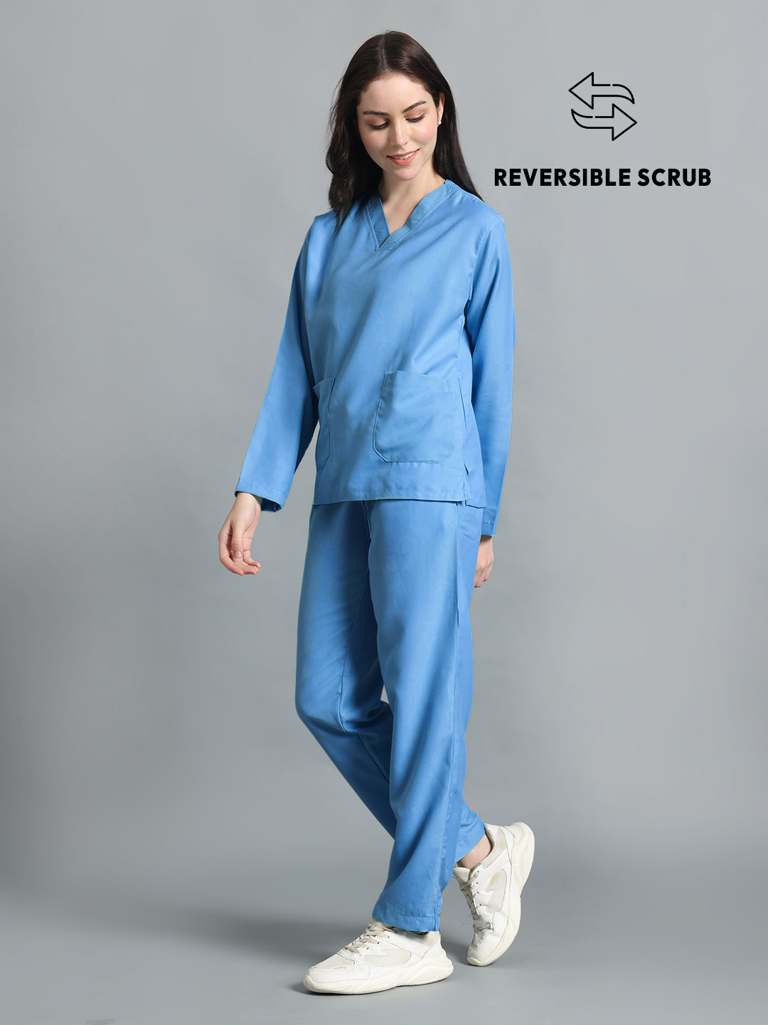 Sky Blue Reversible Full Sleeve Medical Scrubs - Female