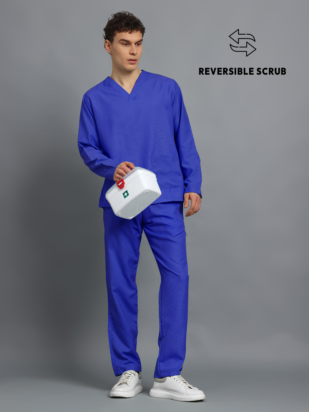 Royal Blue Reversible Full Sleeve Medical Scrubs - Male