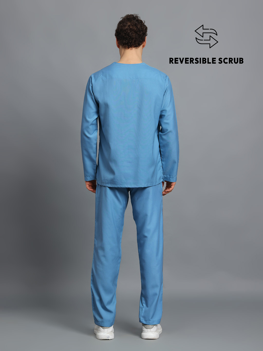 Sky Blue Reversible Full Sleeve Medical Scrubs - Male