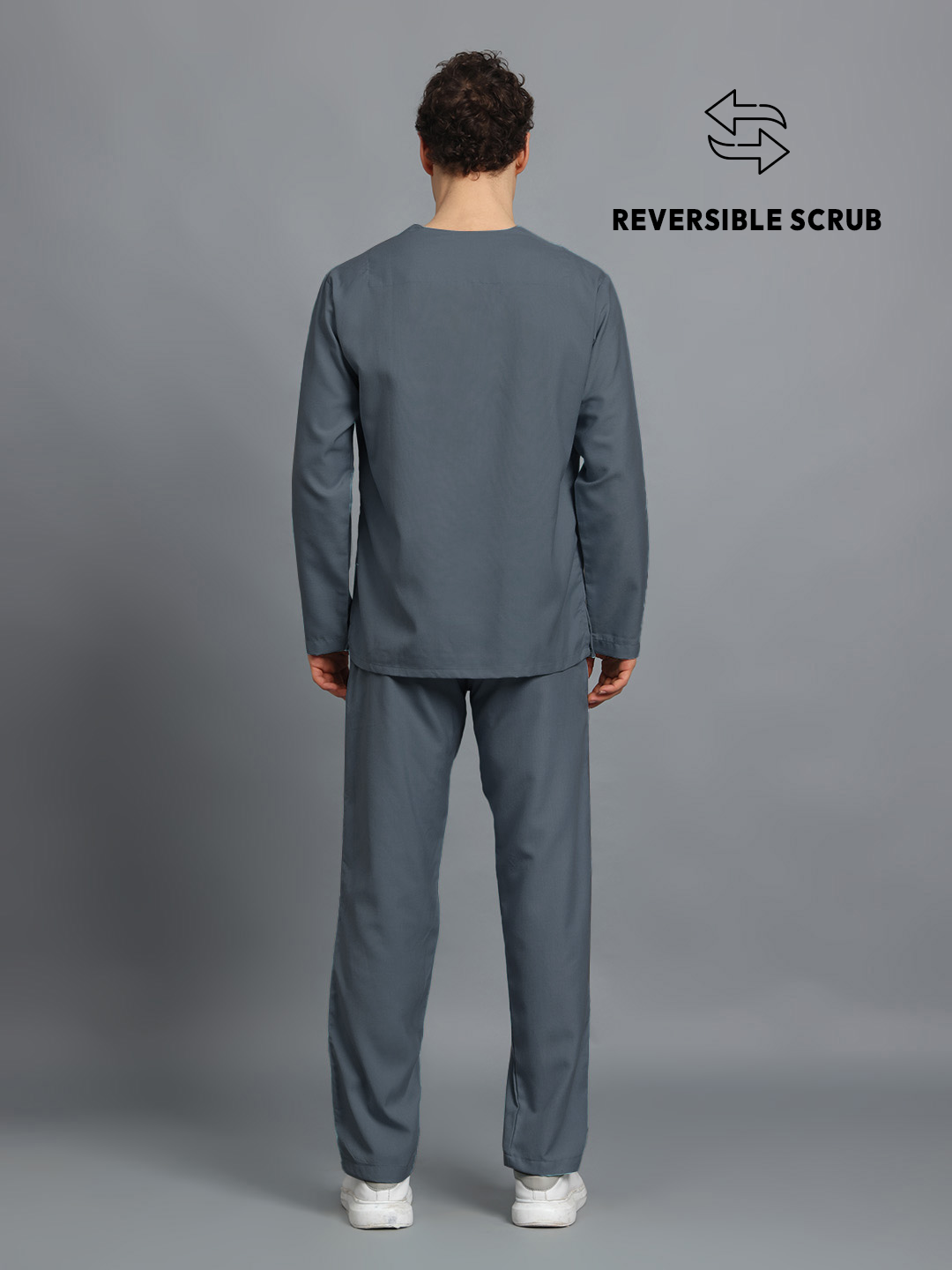 Dark Grey Reversible Full Sleeve Medical Scrubs - Male