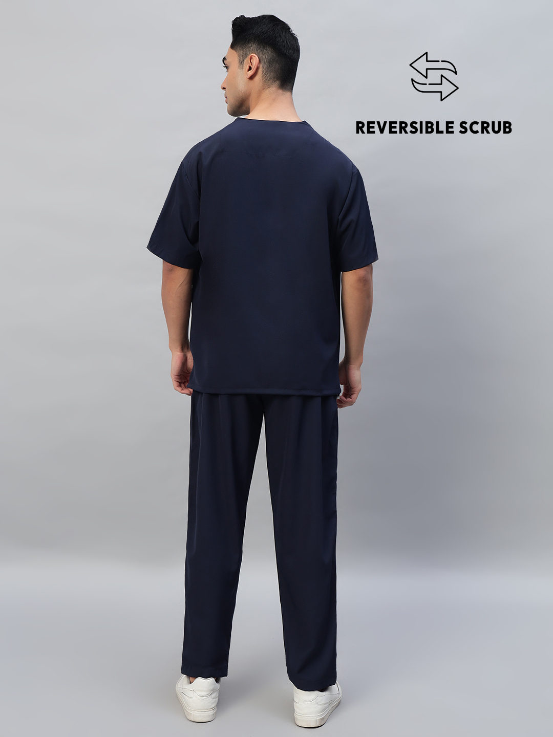 Blue Black Reversible Half Sleeve Medical Scrubs - Male