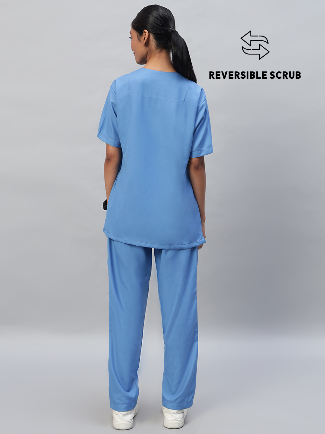 Sky Blue Reversible Half Sleeve Medical Scrubs - Female