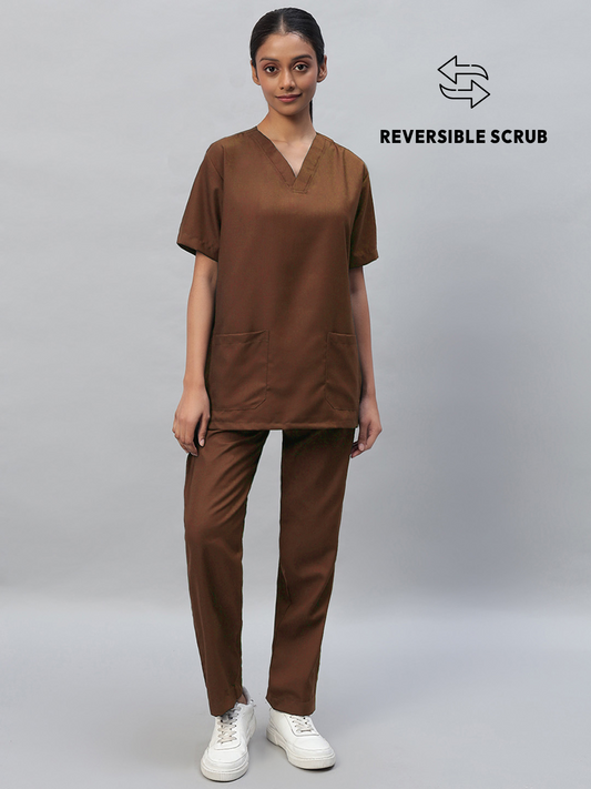 Brown Reversible Half Sleeve Medical Scrubs - Female