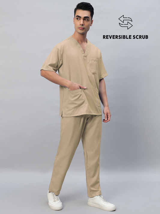 Natural Matte Reversible Half Sleeve Medical Scrubs - Male