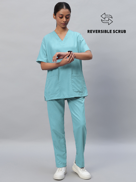 Sea Green Reversible Half Sleeve Medical Scrubs - Female