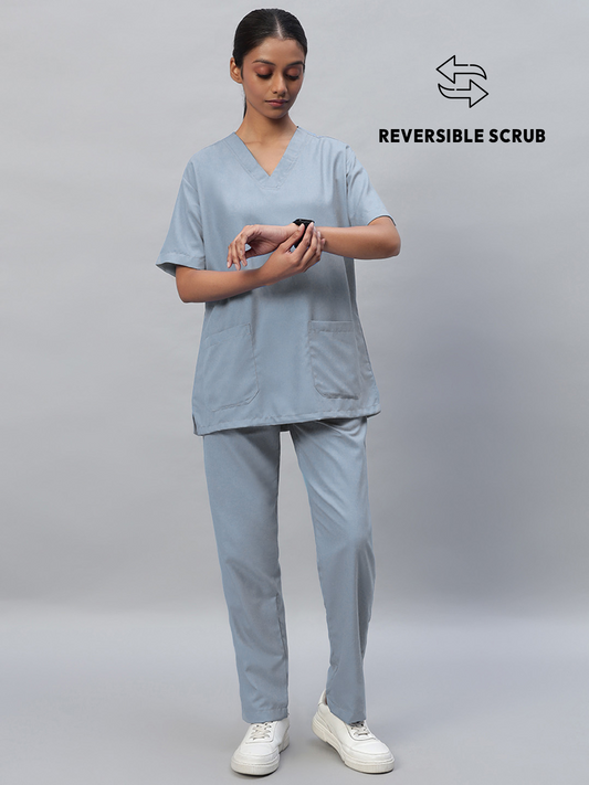 Light Grey Reversible Half Sleeve Medical Scrubs - Female