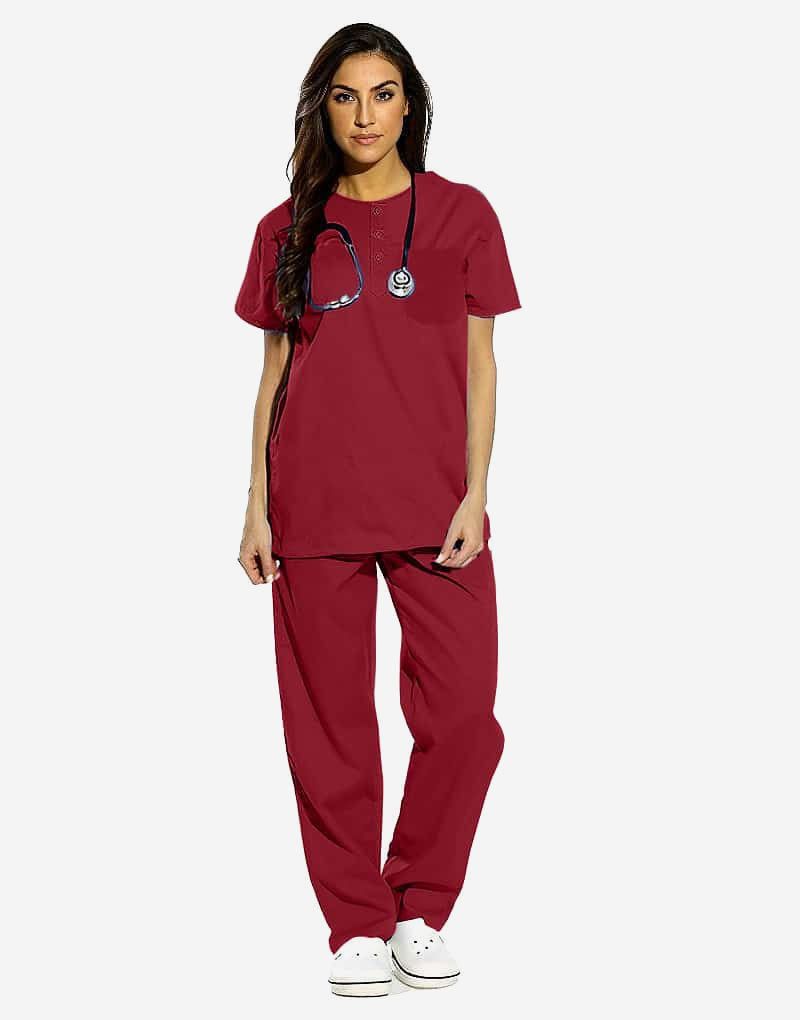 All-Day Half Sleeve Round Neck 3 Buttons Medical Scrubs - Female