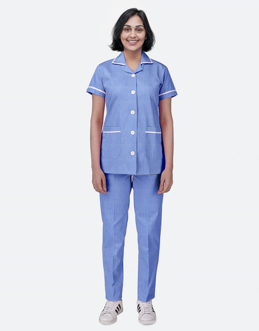 Blue Stripe Half Sleeve Nurse Uniform