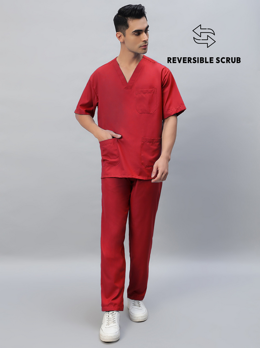 Red Reversible Half Sleeve Medical Scrubs - Male