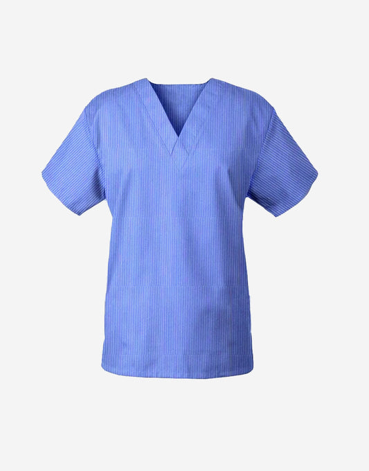 Sky Blue Stripe Half Sleeve Medical Scrubs Top